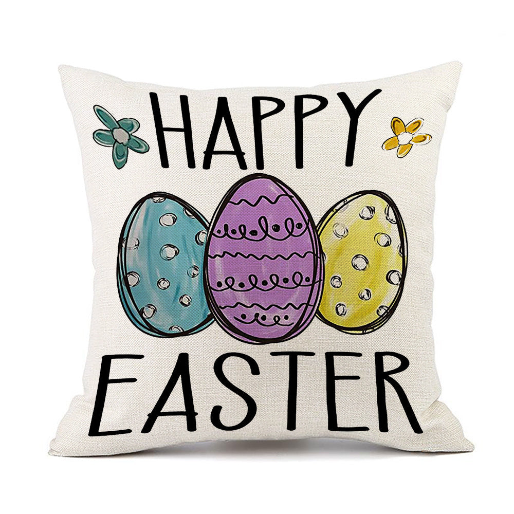 Comercio al por mayor Pascua camión huevo conejito impresión lino tiro funda de almohada